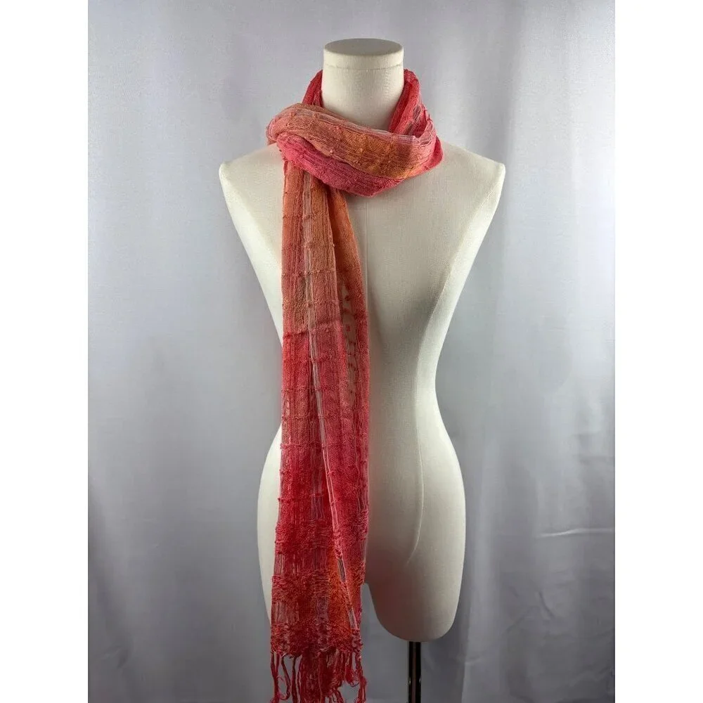 Women’s Orange, Pink, & Salmon Knit & Mesh Scarf